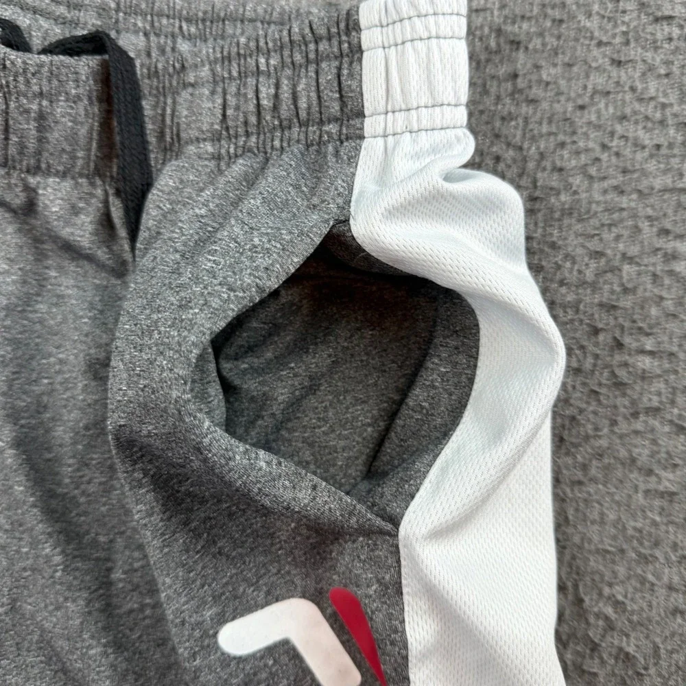 Fila Athletic Shorts Boys Size M 10/12 Gray White Logo Mesh Panel Drawstring‎